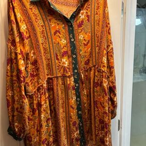 Easel Orange and Green Bohemian Dress